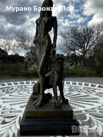 Елегантна бронзова скулптура "Почивката на Диана" (H. Jacobs) – 1.8 кг, подпис и мрамор, снимка 6 - Антикварни и старинни предмети - 53986050