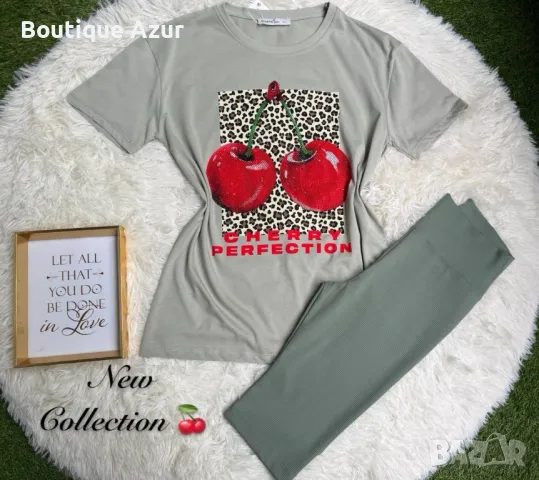 дамски комплекти тениска и къс клин с череши , снимка 13 - Комплекти - 50332047
