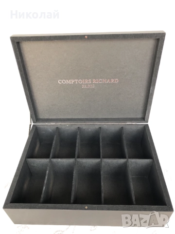 Кутия за чай Comptoirs Richard Paris, дървена, масивна, 10 отделения за чай, снимка 3 - Кутии за съхранение - 52348561