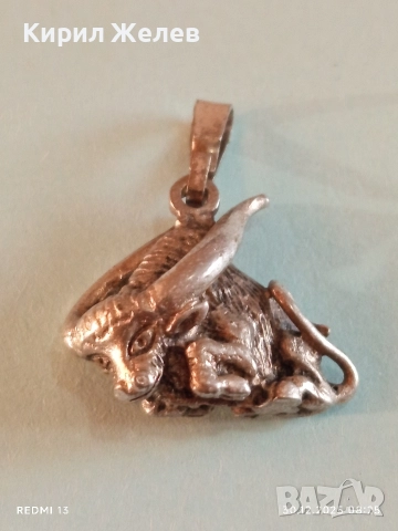 Зодия Телец сребърен медальон майсторска ръчна изработка 47799, снимка 2 - Колиета, медальони, синджири - 52933242