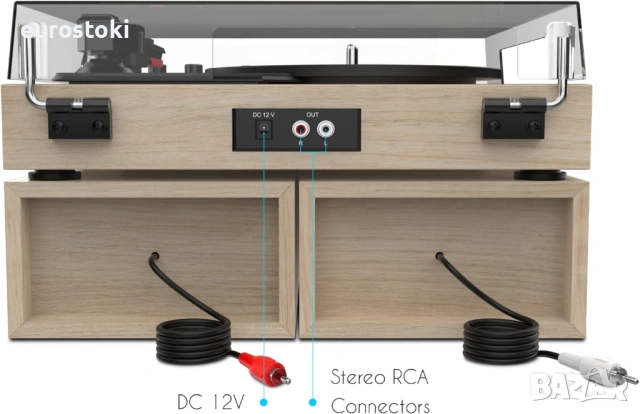 Wiibo Mustang 1970-BT Natural - Грамофон с вградени високоговорители от висок клас и Bluetooth, снимка 3 - Грамофони - 53501710