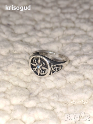 Сребърен пръстен S925 Компас с камъни и трикверта, универсален размер, снимка 9 - Пръстени - 53209858