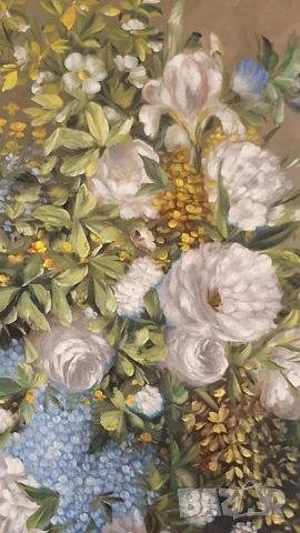 Картина натюрморт с цветя - масло върху платно, в барокова рамка, снимка 3 - Картини - 52707458