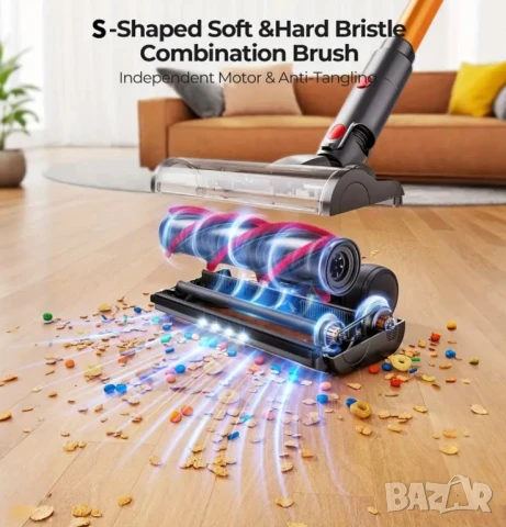 Безжична Вертикална Прахосмукачка Laresar V7, 55000Pa, LED Дисплей и Батерия - 60мин Работа 20000mAh, снимка 3 - Прахосмукачки - 51414345