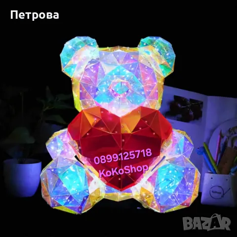 Светещо мече със сърце във луксозна кутия/светещо 3D мече със сърце, снимка 3 - Декорация за дома - 48123311