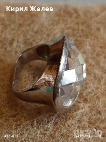 Сребърен пръстен с фасетиран огромен камък Swarovski стил и елегантност 48665, снимка 9 - Пръстени - 54014678