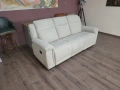 Кремав диван тройка от плат с ръчен релаксиращ механизъм, снимка 6