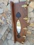 Старинна дървена закачалка с рафт с огледало и месингови двойни държачи 