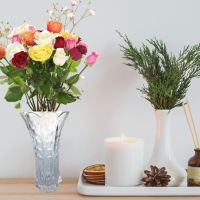 Стъклена ваза с флорален мотив, 12х24 см., снимка 3 - Вази - 45387720
