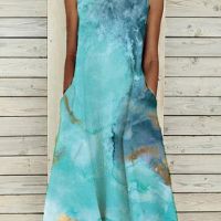 Дамска лятна плажна рокля със джобове и принт, 9цвята , снимка 4 - Рокли - 45270508