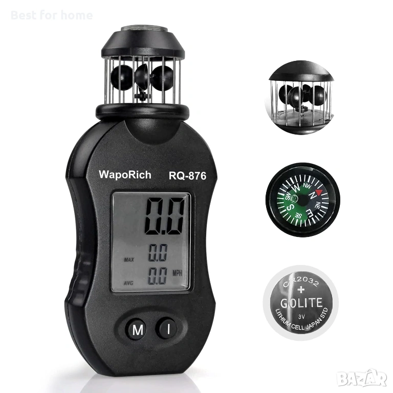 Ръчен анемометър за измерване на скоростта на вятъра с 360°, снимка 1