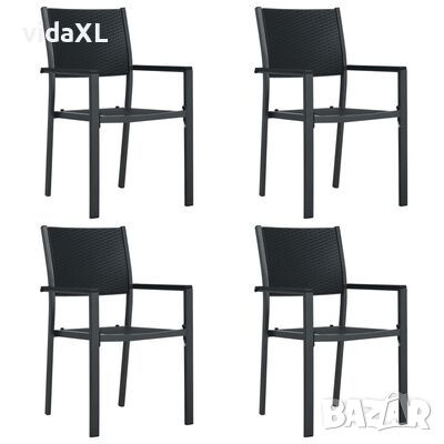 vidaXL Градински столове, 4 бр, черни, пластмасов ратан, снимка 1