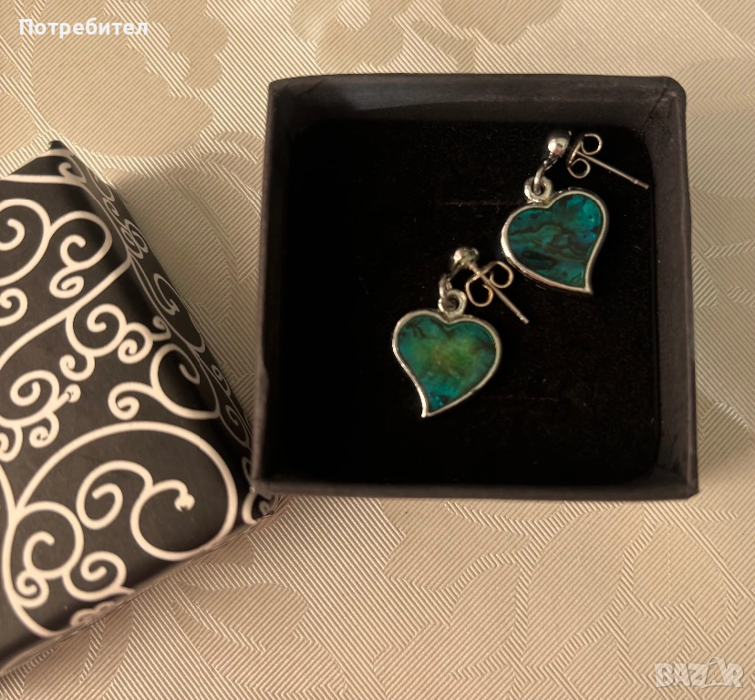 Сребърни обеци ,форма сърчица ,печат 925, снимка 1