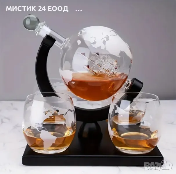 Луксозен Декантер за Напитки с Четири Чаши , снимка 1