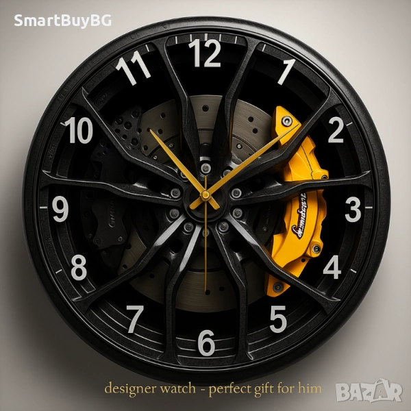 Луксозен Стенен Часовник Джанта 30.48 см – Дизайн на Автомобилен Спирачен Диск, Карбон , снимка 1