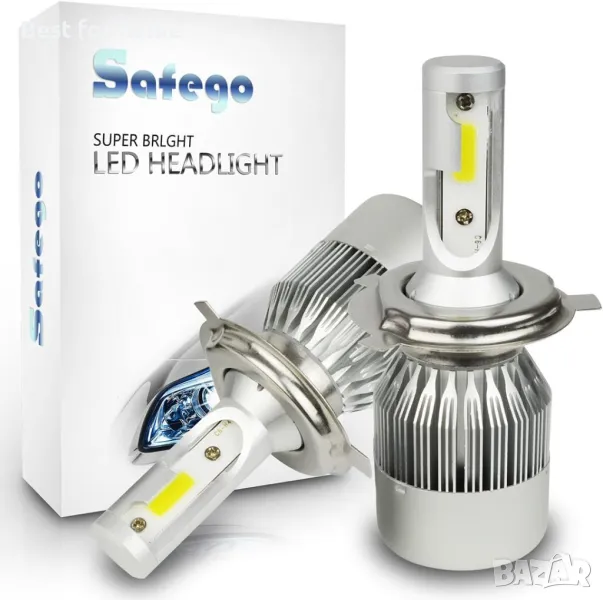 LED крушки H4, висок клас, 7200 lum, 6000K-6500K от Safego, снимка 1