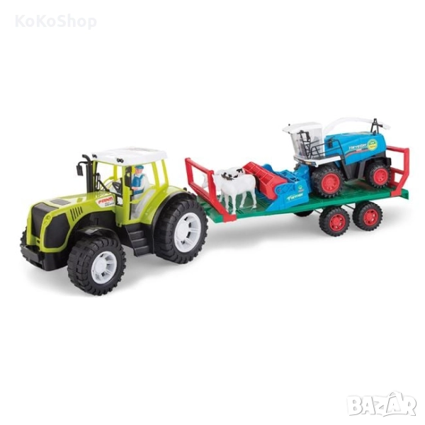Детски трактор с ремарке,комбайн и селскостопански животни, снимка 1