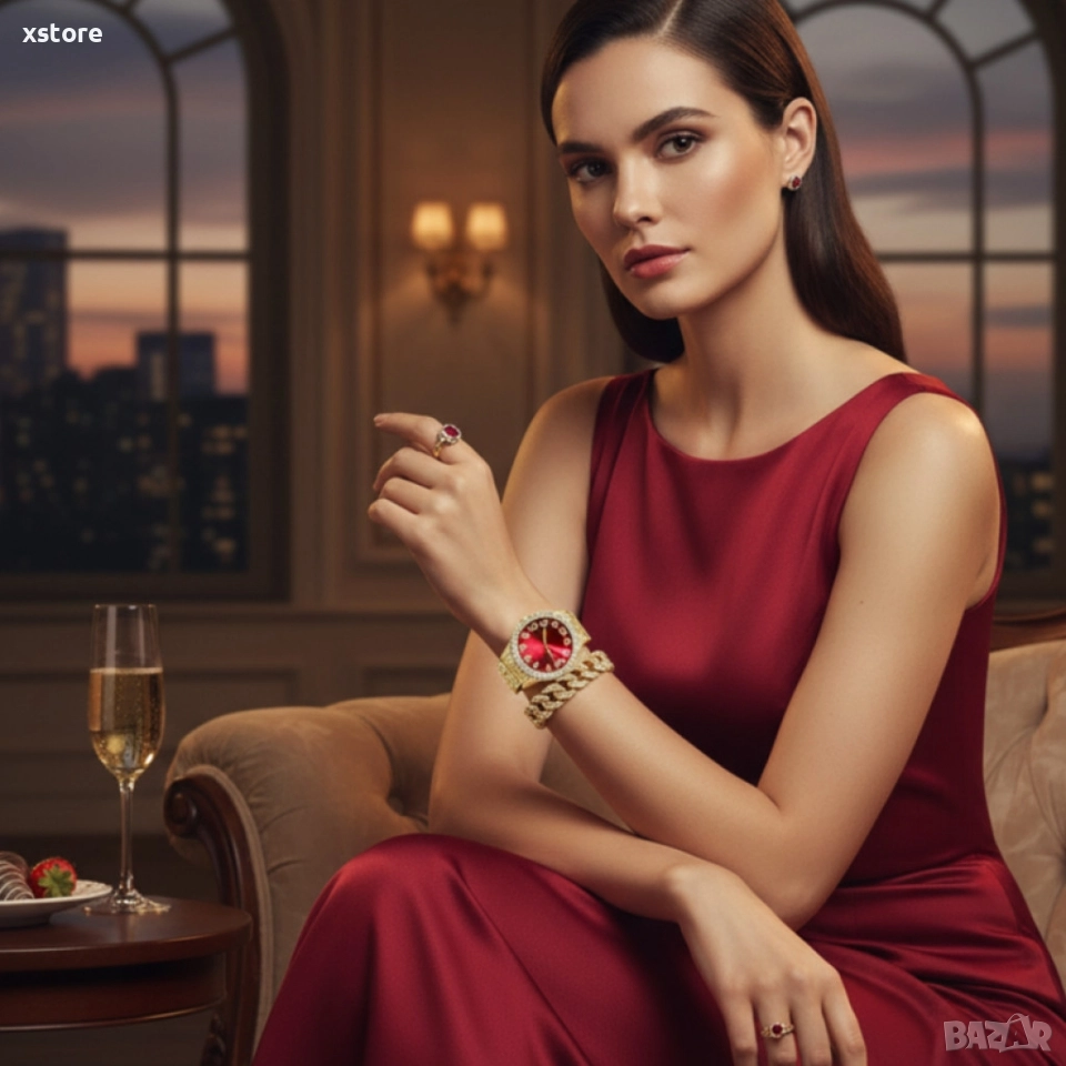 Луксозен комплект с кристали – часовник + гривна, снимка 1