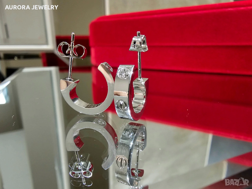 CARTIER Love Silver Hoop Дамски Обеци, снимка 1