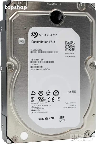 НОВ хард диск за видеонаблюдение Seagate Constellation ES.3 3.5 3TB 7200rpm 128MB SATA3 ST3000NM0033, снимка 1