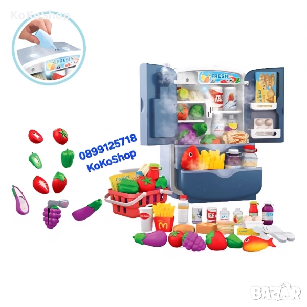 Детски хладилник с хранителни продукти, звук и светлини, снимка 1