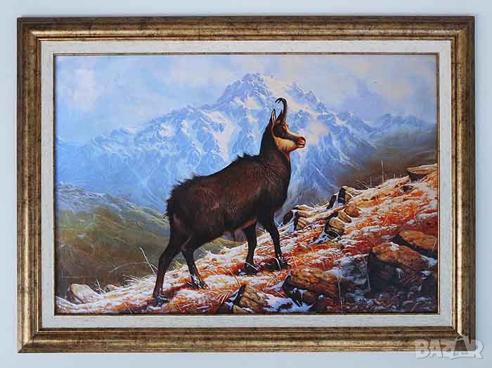 Планински пейзаж с дива коза, картина за ловци, снимка 1