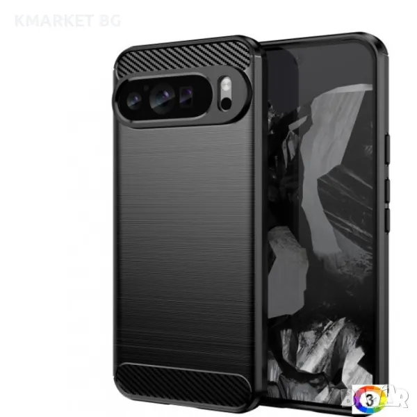 Google Pixel 9 Pro XL Удароустойчив Carbon Fiber Калъф и Протектор, снимка 1