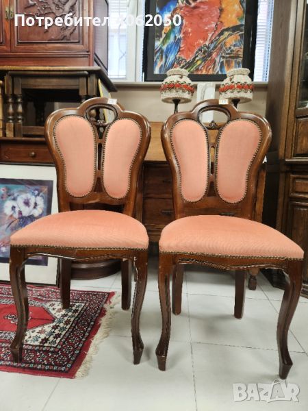 2 прекрасни Art Nouveau стола в красив прасковен цвят, снимка 1