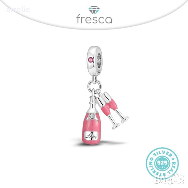 Талисман Fresca по модел тип Pandora Пандора сребро 925 Pink Champagne. Колекция Amélie, снимка 1