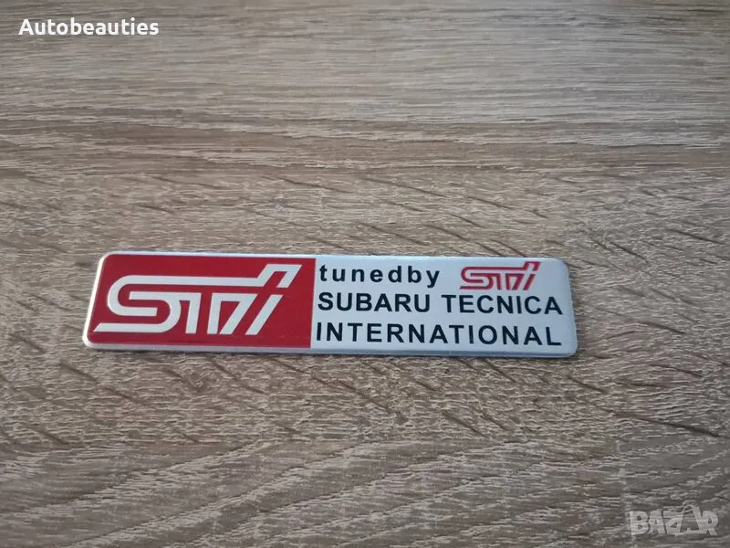 Subaru Tuned by STI емблема сребристо с червено, снимка 1