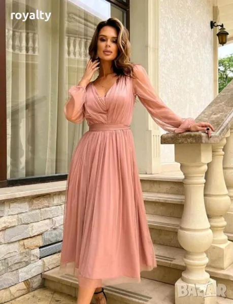 Официална дълга розова рокля с тюл, снимка 1