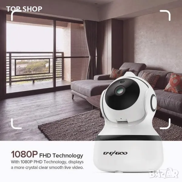 Камера за наблюдение Cacagoo S3344, Wi-Fi, Нощно виждане,1080P HD,360 градуса, Ротация,, снимка 1