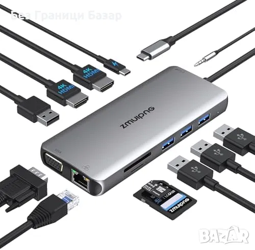 Нов хъб Докинг станция за лаптоп с 2 HDMI, Gigabit Ethernet и USB 3.0, снимка 1