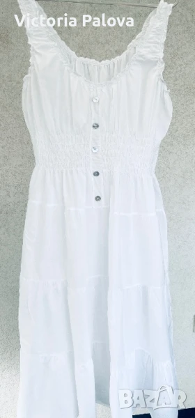 Въздушна бяла рокля тънък памук  Италия, снимка 1