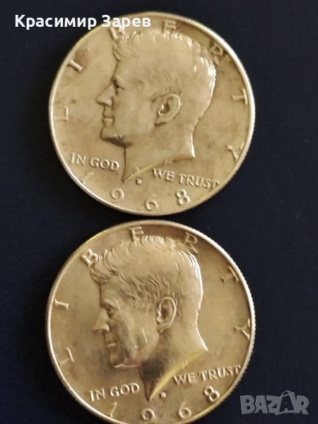 1/2 $  1968 год." Президентът Кенеди" , сребро,11.50 гр.400/1000, снимка 1