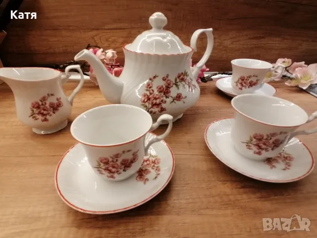 Порцелан, произведен в Румъния, розови цветя, , снимка 8 - Чаши - 50059035