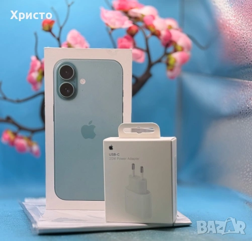 НОВ!!! Apple iPhone 16, 128GB, 5G, Teal + подарък оригинален адаптер Apple 