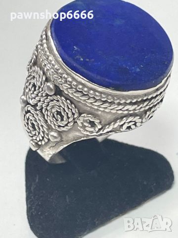 Стар сребърен пръстен ръчна изработка с Лапис лазули, снимка 1 - Антикварни и старинни предмети - 45462921