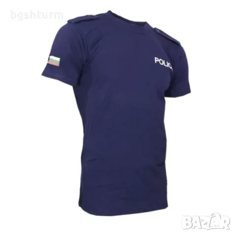 Тъмно синя тениска POLICE с пагони щампа, снимка 3 - Тениски - 49823604