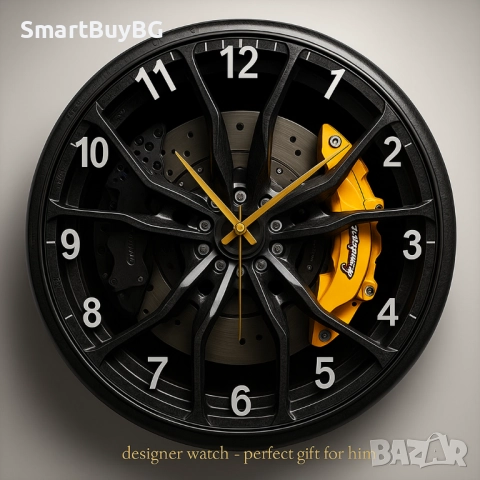 Луксозен Стенен Часовник Джанта 30.48 см – Дизайн на Автомобилен Спирачен Диск, Карбон 