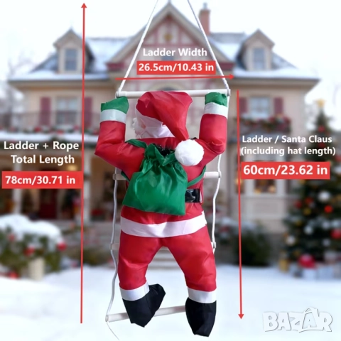 🎄✨ Катерещ се Дядо Коледа – Висящ Винтидж Декор | BBConstruction Store ✨🎄, снимка 2 - Декорация за дома - 52548970