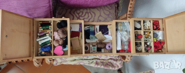 Дървена-бук, разтегателна кутия за шиене на 3 нива, снимка 3 - Други стоки за дома - 53645059