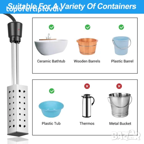 Бързовар /нагревател за вода Immersion 2500W Water Heater with 304, снимка 6 - Кани - 49673684