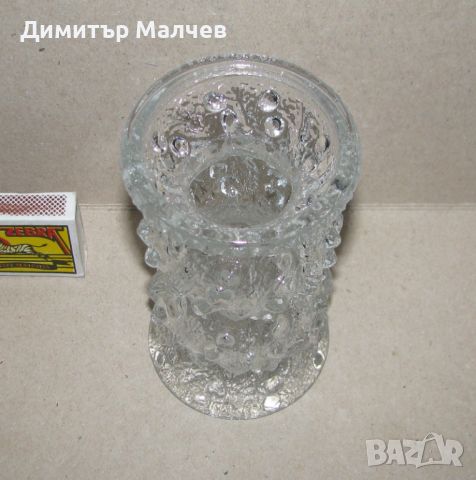 Стара малка стъклена ваза 13 см вазичка ок. 1980 г., отлична, снимка 5 - Вази - 45733098