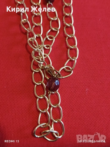 Винтидж колие позлатен бронз с мънистата бордо Арт Нуво 51892 , снимка 3 - Колиета, медальони, синджири - 53462663