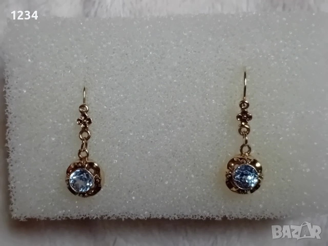 Златни обеци с Аквамарин ръчна изработка 