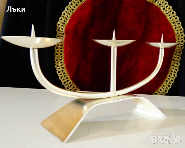 Посребрен троен свещник тройка WMF. , снимка 3 - Антикварни и старинни предмети - 52665016