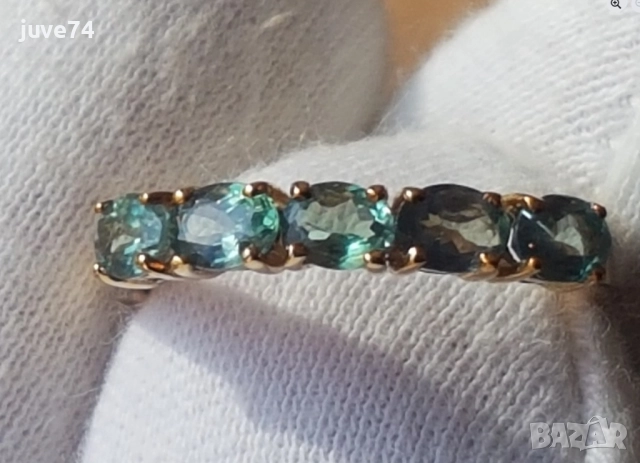 ЗЛАТЕН ПРЪСТЕН С НАТУРАЛНИ АЛЕКСАНДРИТИ  СЕРТИФИКАТ , снимка 1