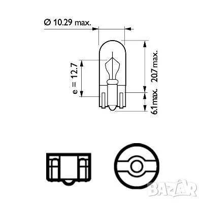 Автомобилна Крушка PHILIPS 12V 2,2W W2,1X9,5D T10 № 12960CP, снимка 2 - Аксесоари и консумативи - 51106677