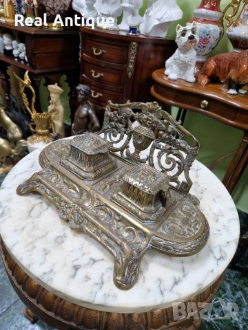 Стара прекрасна антикварна голяма френска бронзова мастилница , снимка 4 - Антикварни и старинни предмети - 51315526